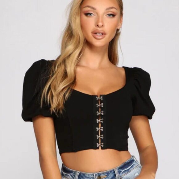 Windsor Hooked On Ponte Knit Corset Top Size L Black - Picture 1 of 5